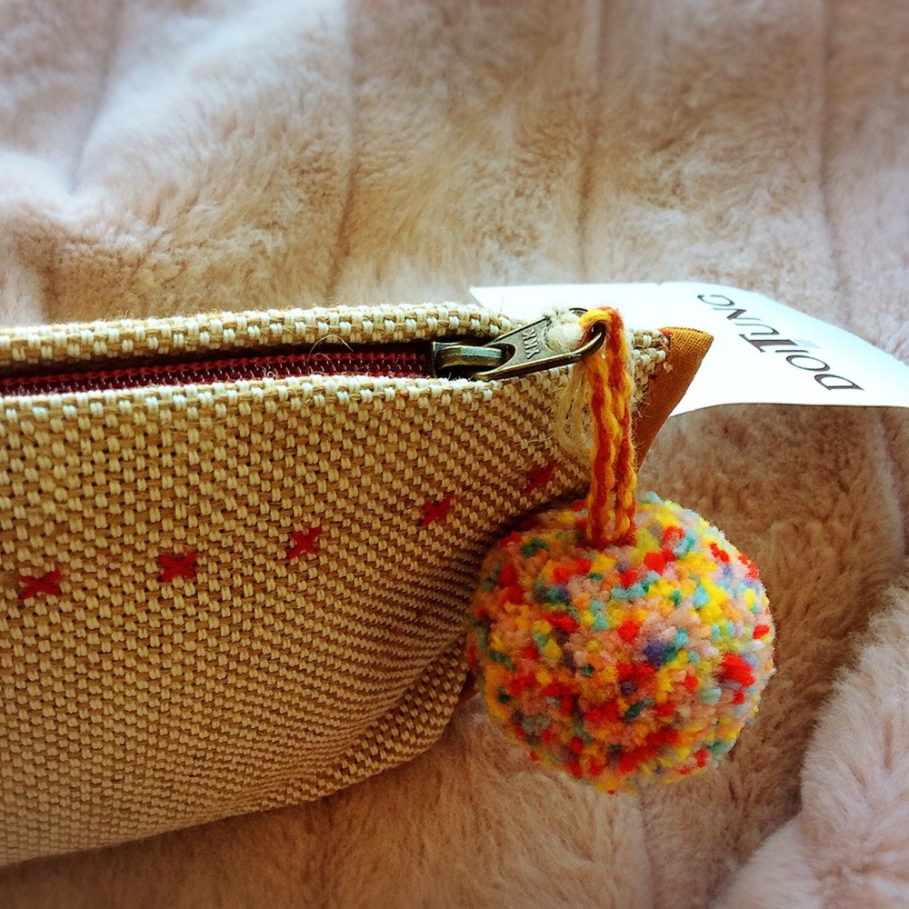 Tan Pencil Case with Pom Pom - Picture 7 of 8